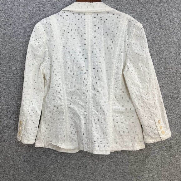Talbots Blazer Jacket Women Size 10 White Stretch Embroidered Eyelet One Button - Picture 15 of 15